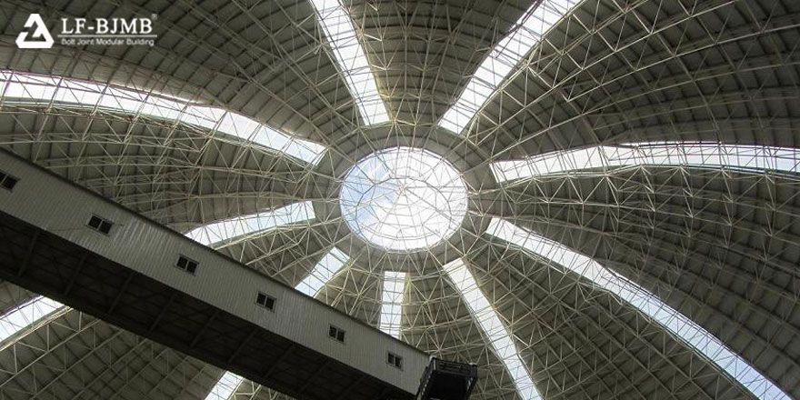 space frame dome roof clinker storage shed