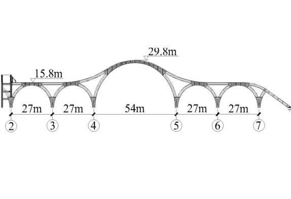 Elevation of steel arch