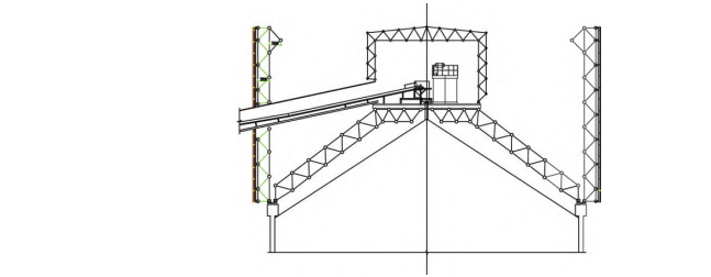 the overall architectural shape of the clinker warehouse