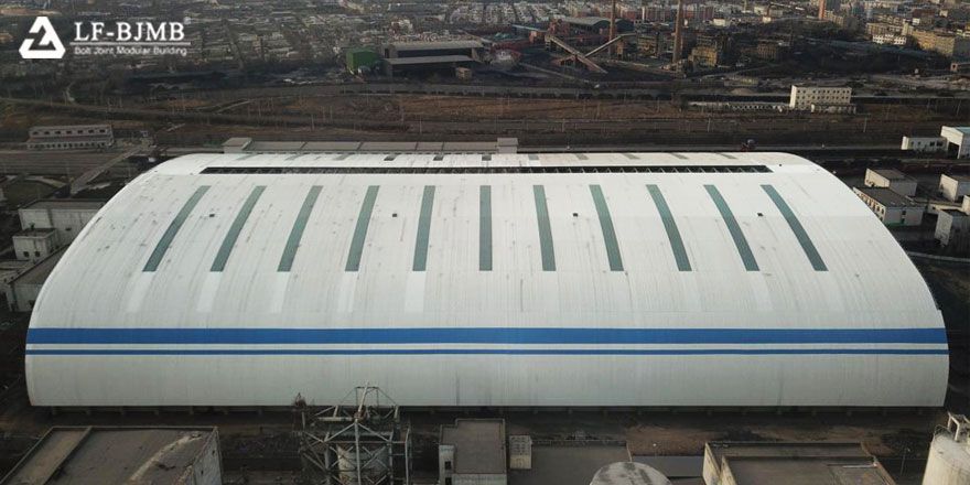 long span space frame barrel coal shed roof 