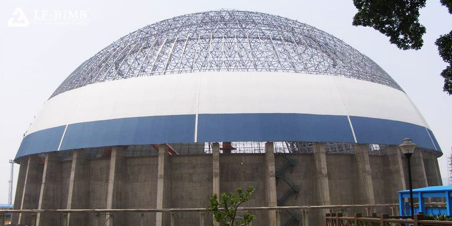 large span space frame dome roof clinker storage shed