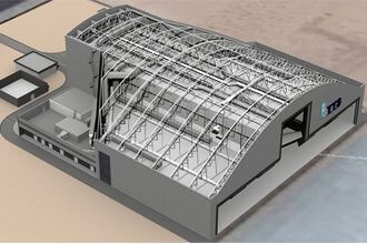 Maintenance hangar roof space frame construction