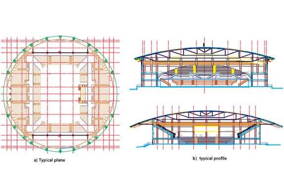 Stadium building plan and section