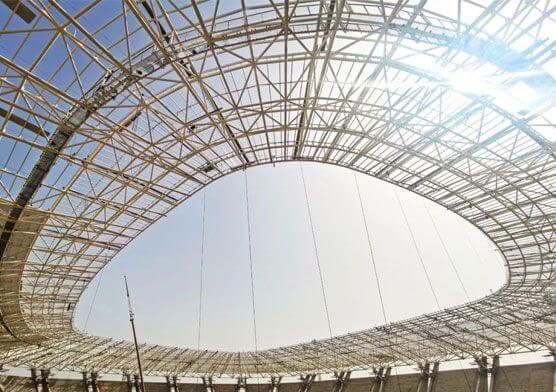 Prefab Soccer Stadium Building Steel Space Truss Structure System Canopy