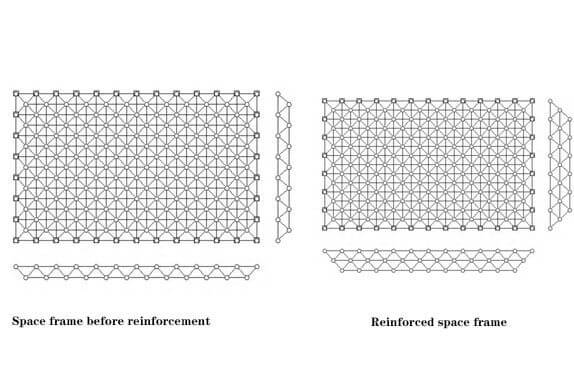 Comparison before and after  space frame reinforcement