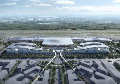 Lifting of the steel space frame on the roof of the passenger terminal building