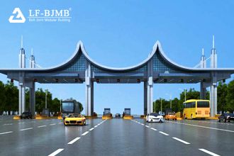 Toll station steel space frame structure canopy hoisted in blocks