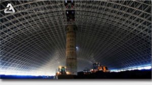 Coal storage dome space frame structure Large-span bolted space frame coal storage dome under construction at a mine